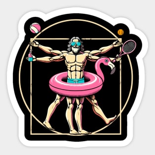 Pool Party Pink Flamingo Vitruvian Man Novelty Funny Summer Sticker